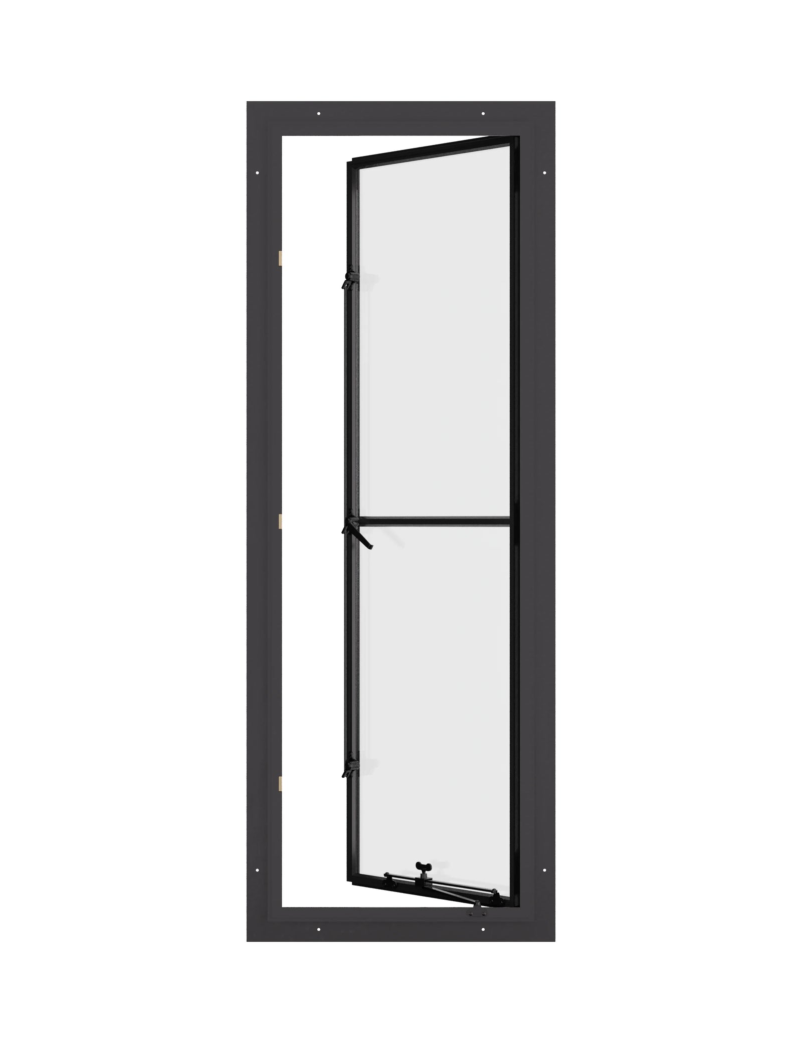 Portrait steel casement window with transom, energy-efficient glazing for California homes
