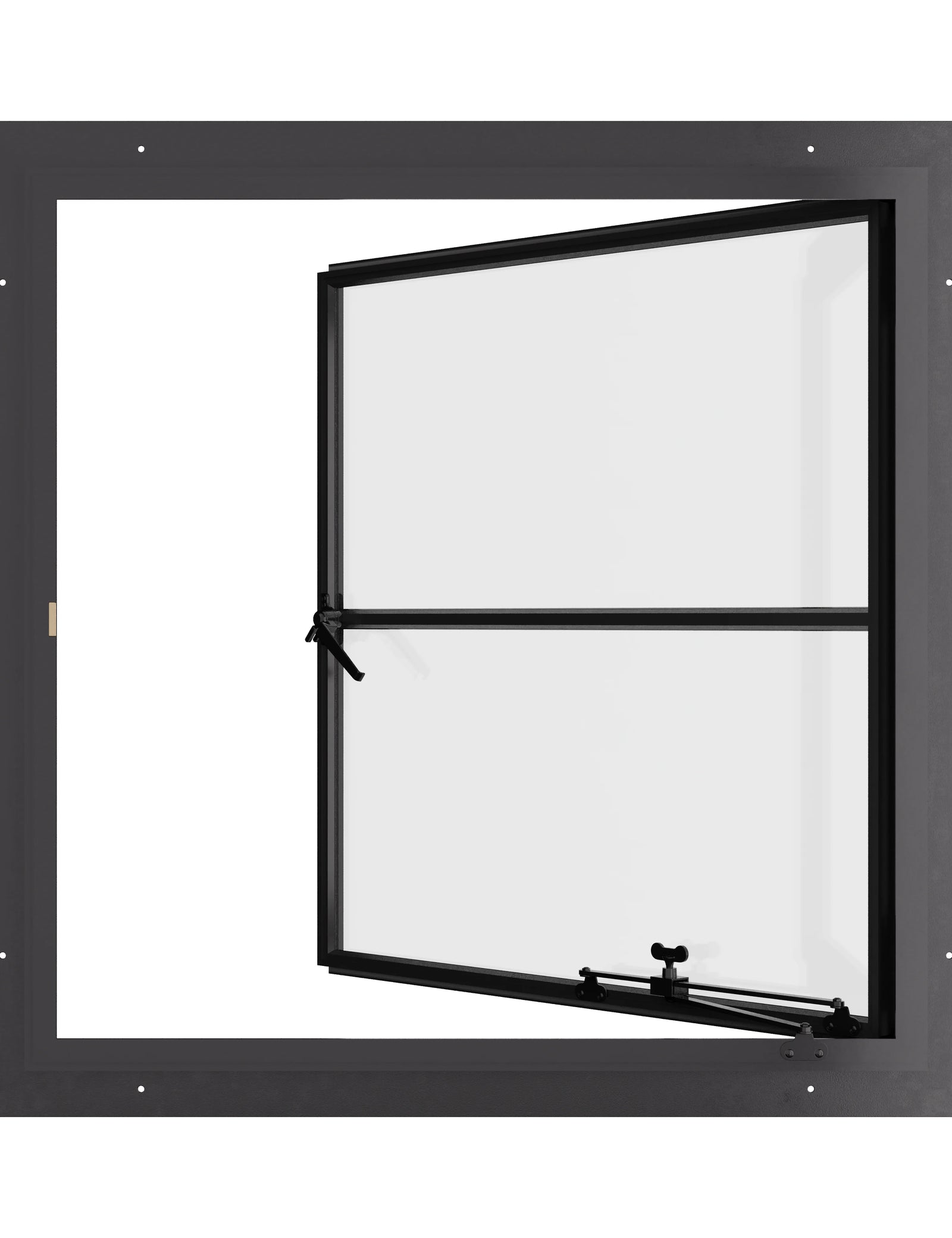 Square steel casement window with transom, energy-efficient glazing for California homes