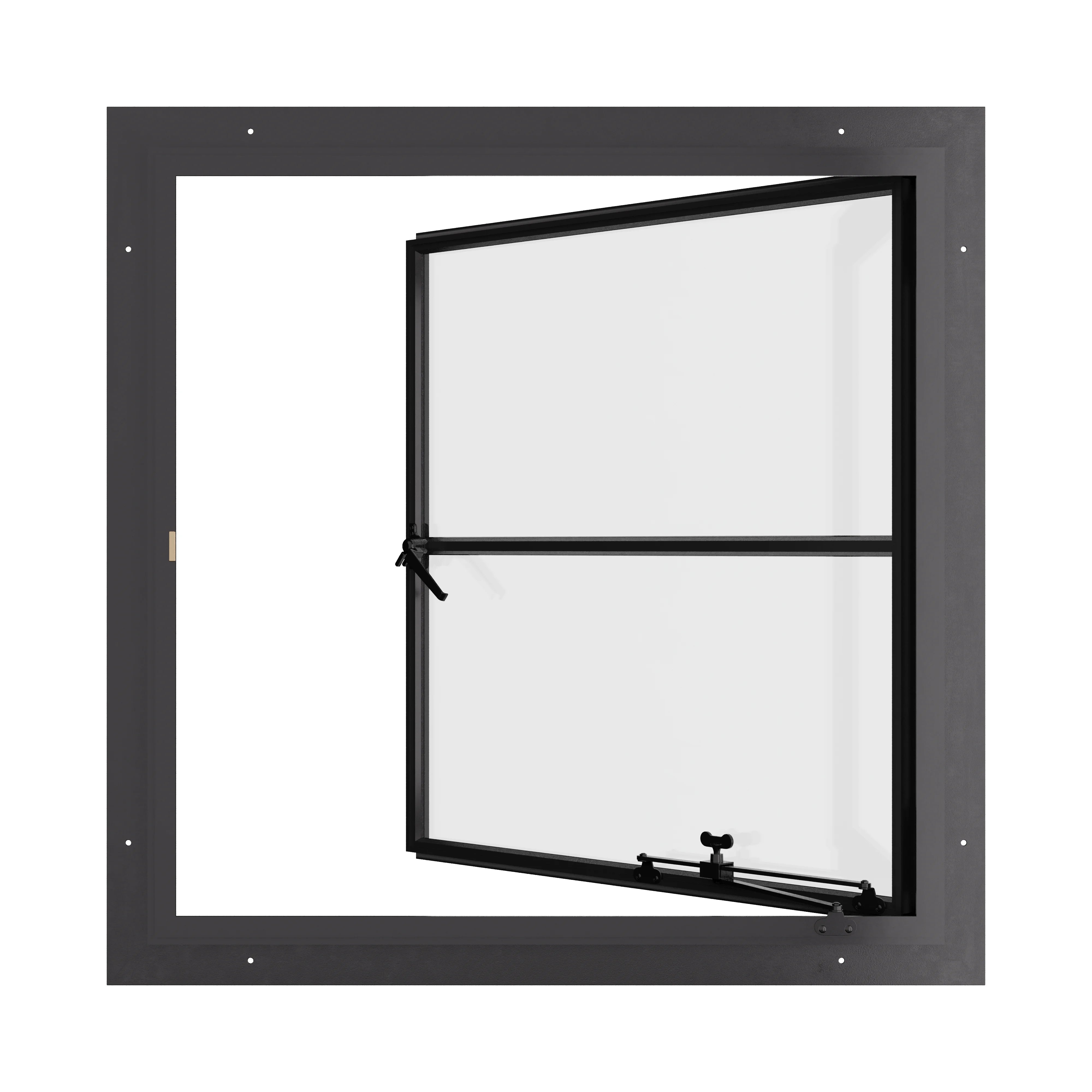 Square steel casement window with transom, energy-efficient glazing for California homes