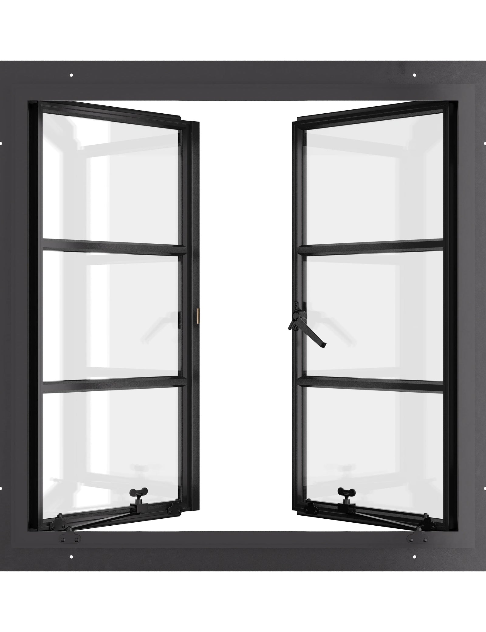 Thermally broken square double casement steel window, dual pane Low-E glass