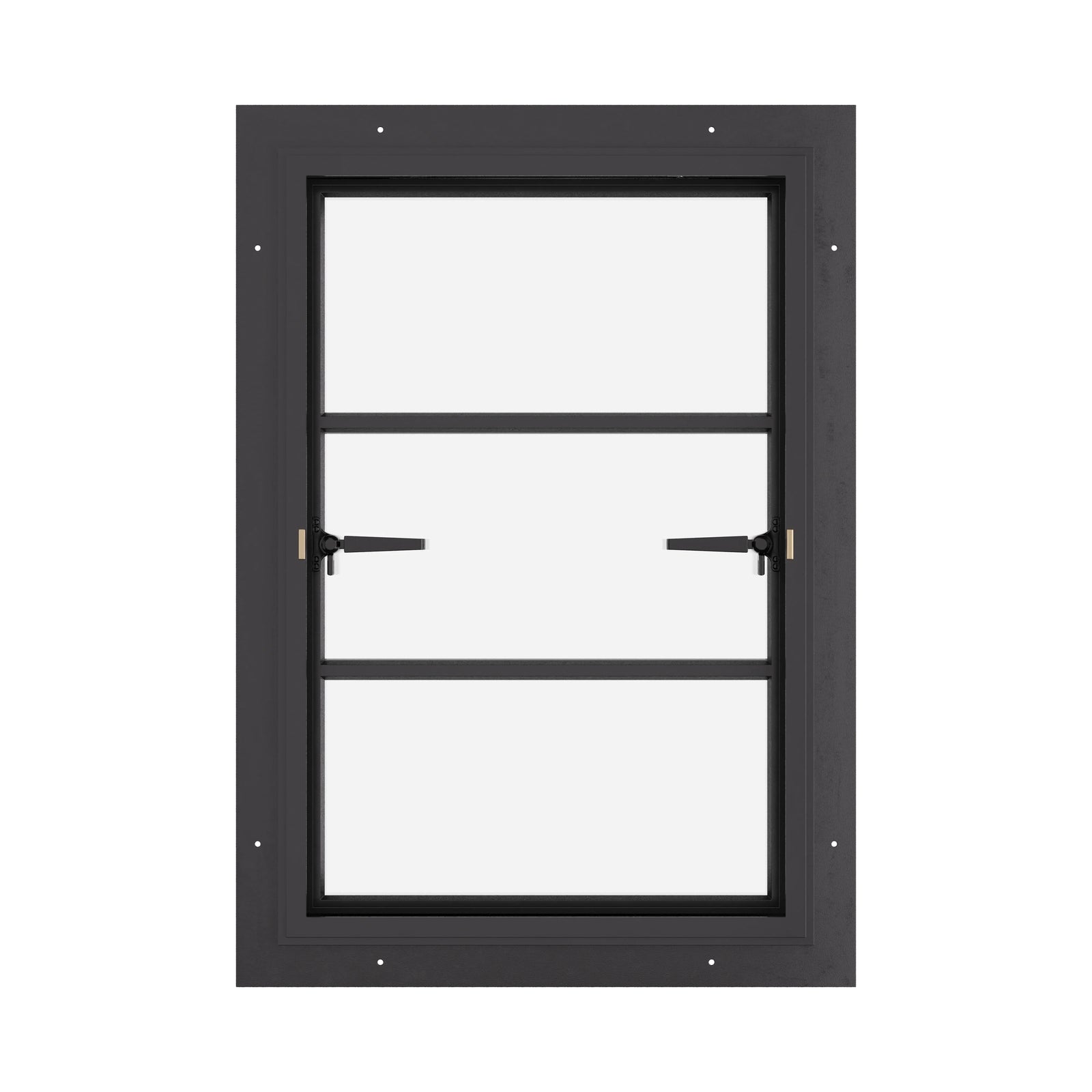 Thermally broken push-out steel window, 0V 2H grid, cold-rolled steel, black finish, Low-E glass