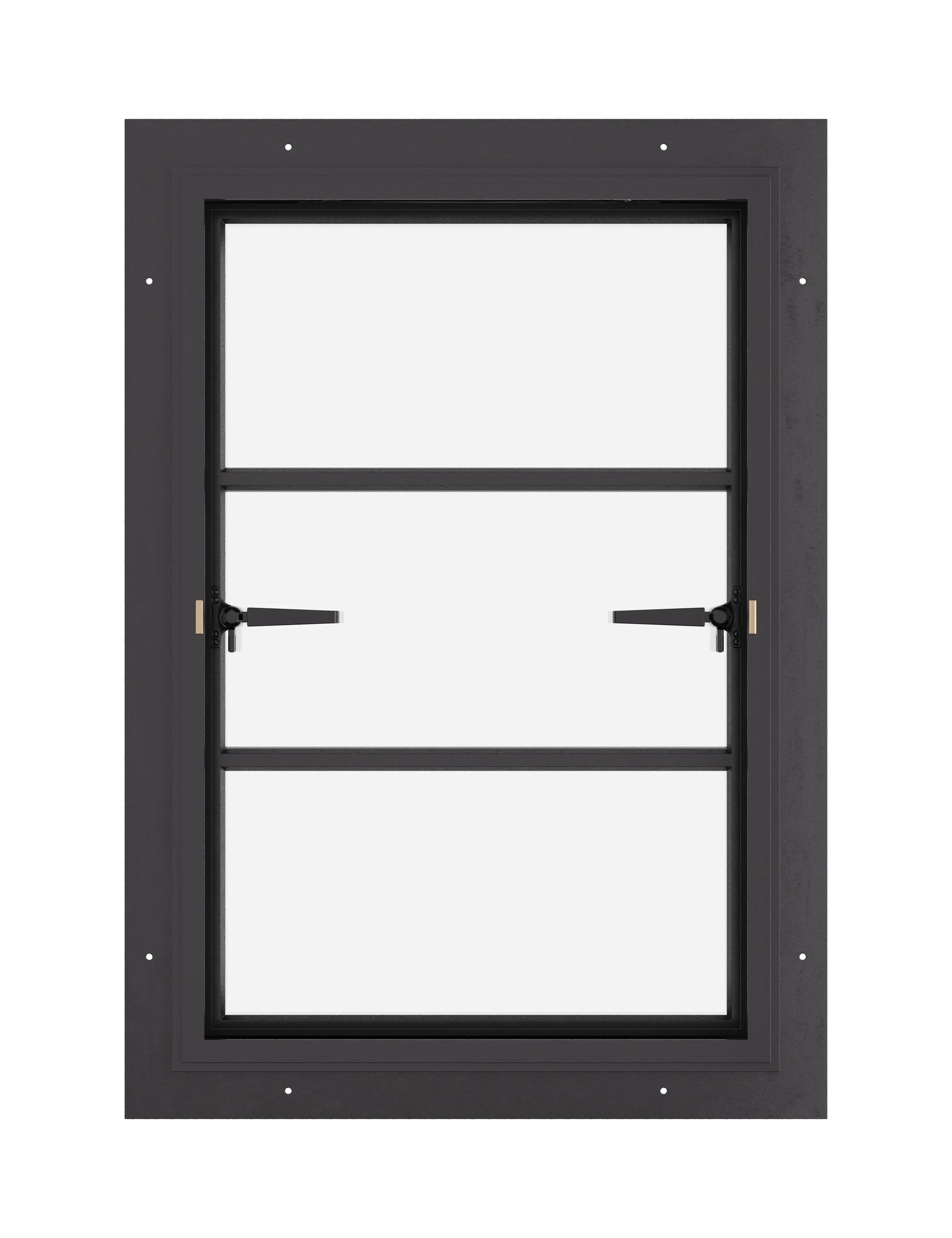 Thermally broken push-out steel window, 0V 2H grid, cold-rolled steel, black finish, Low-E glass