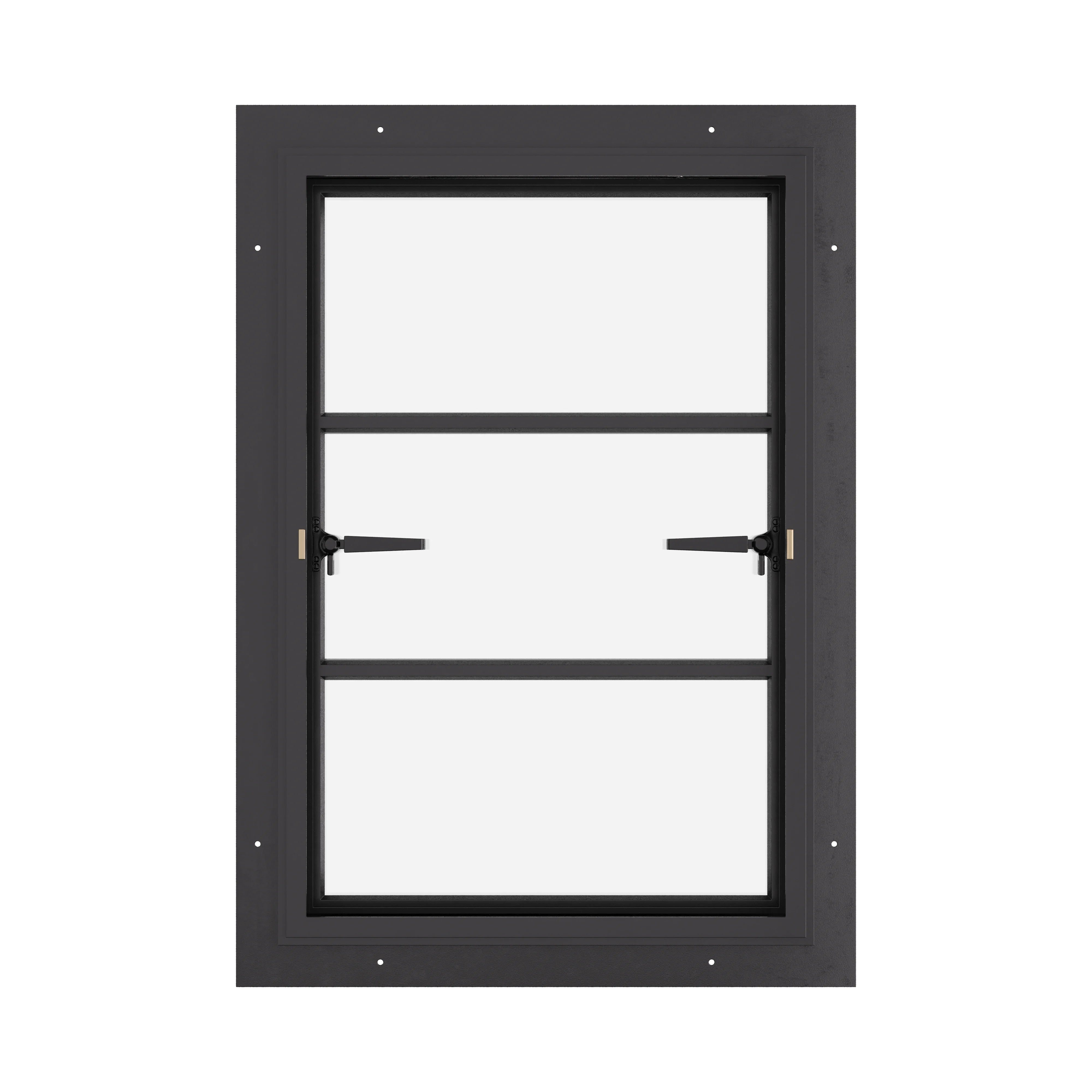 Thermally broken push-out steel window, 0V 2H grid, cold-rolled steel, black finish, Low-E glass