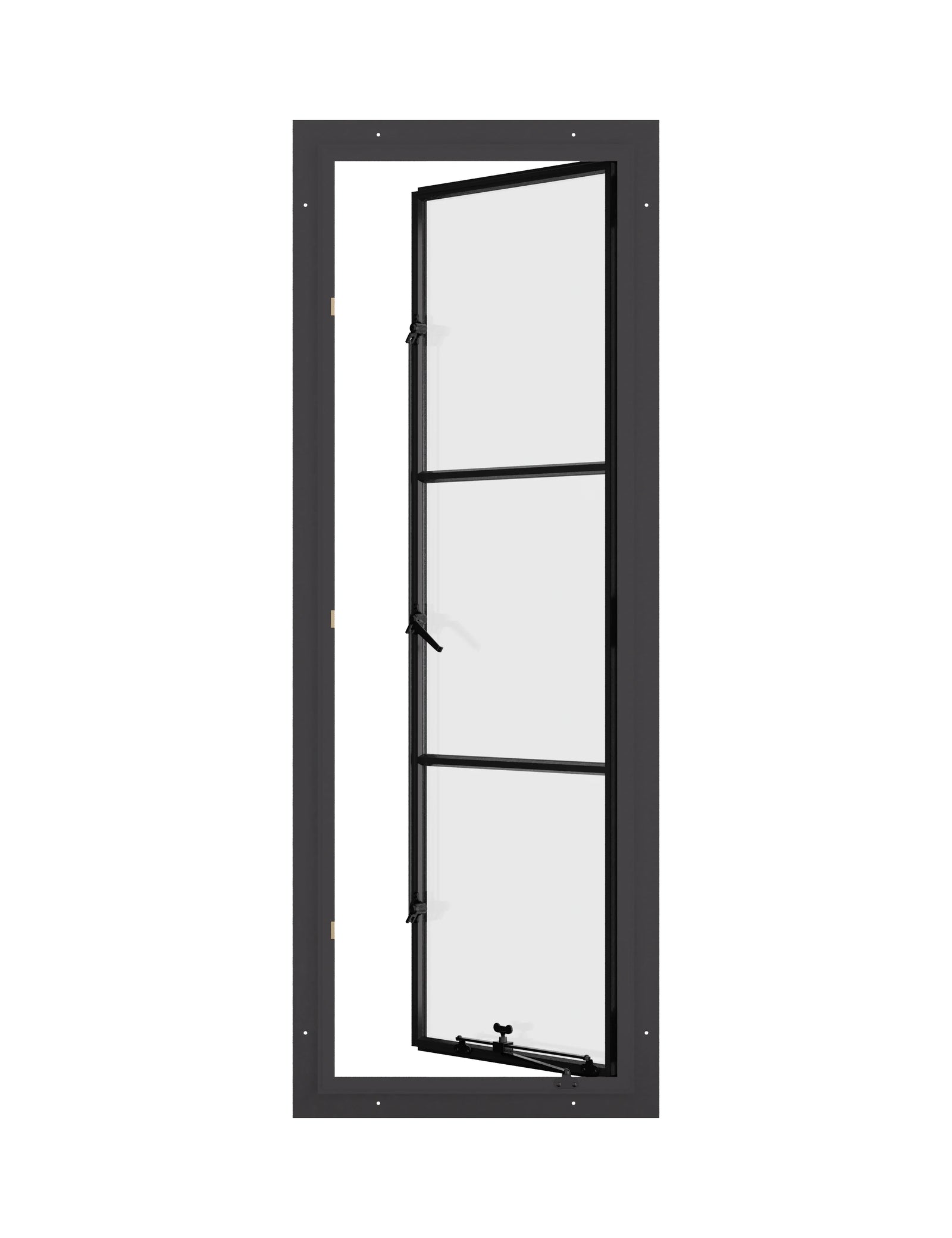 Thermally broken portrait steel casement window, energy-efficient glazing