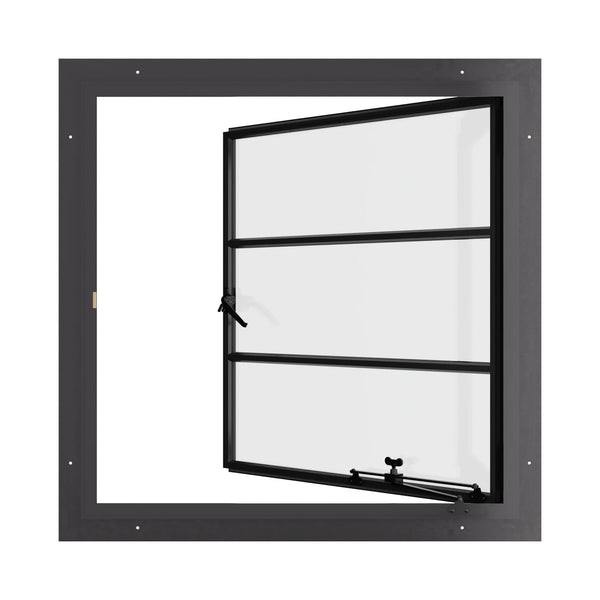 Double casement portrait steel window, staff pick, with dual pane Low-E glass