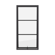Awning steel window, portrait, 0V 2H grid, ring pull, hot-rolled steel, black finish, Low-E glass