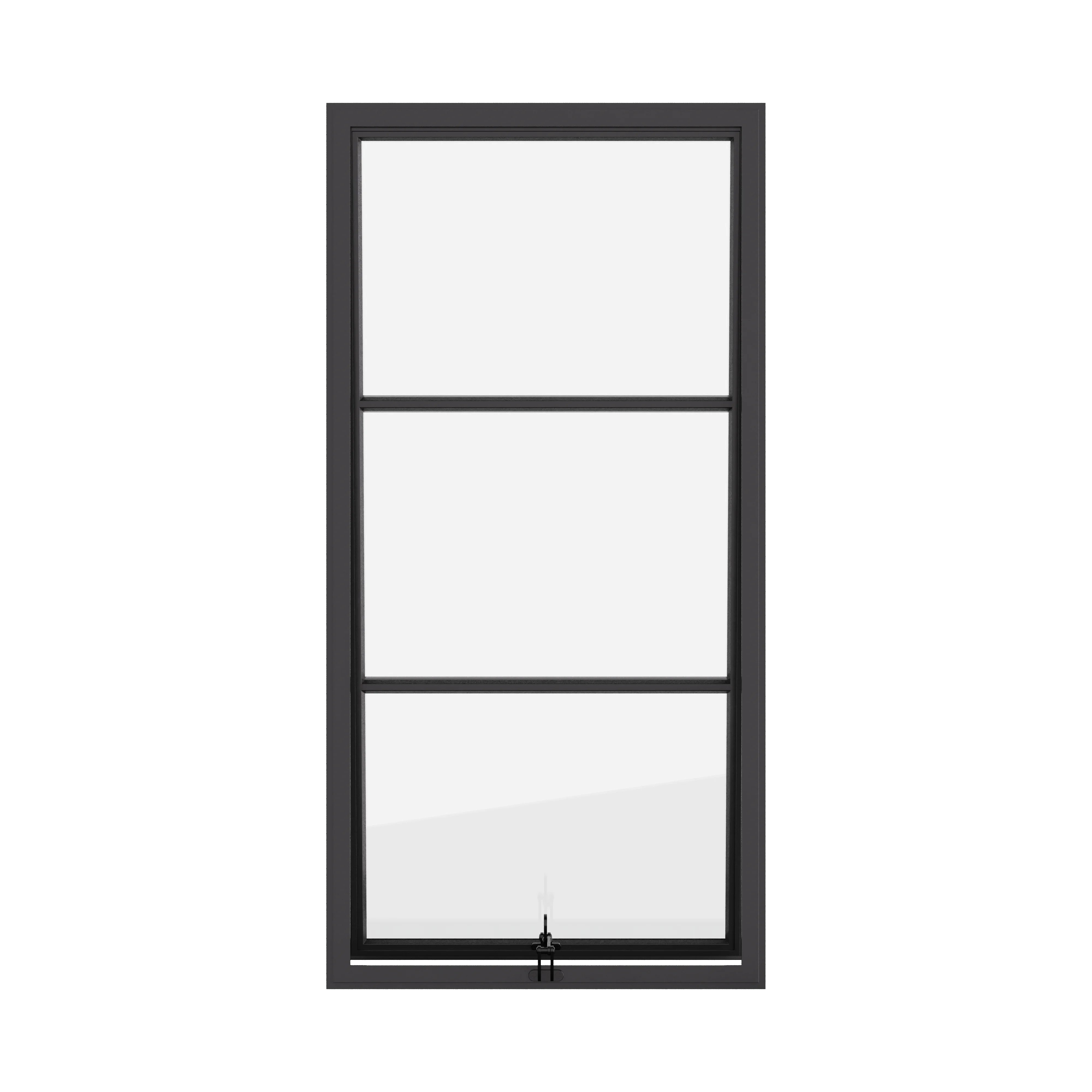 Awning steel window, portrait, 0V 2H grid, ring pull, hot-rolled steel, black finish, Low-E glass