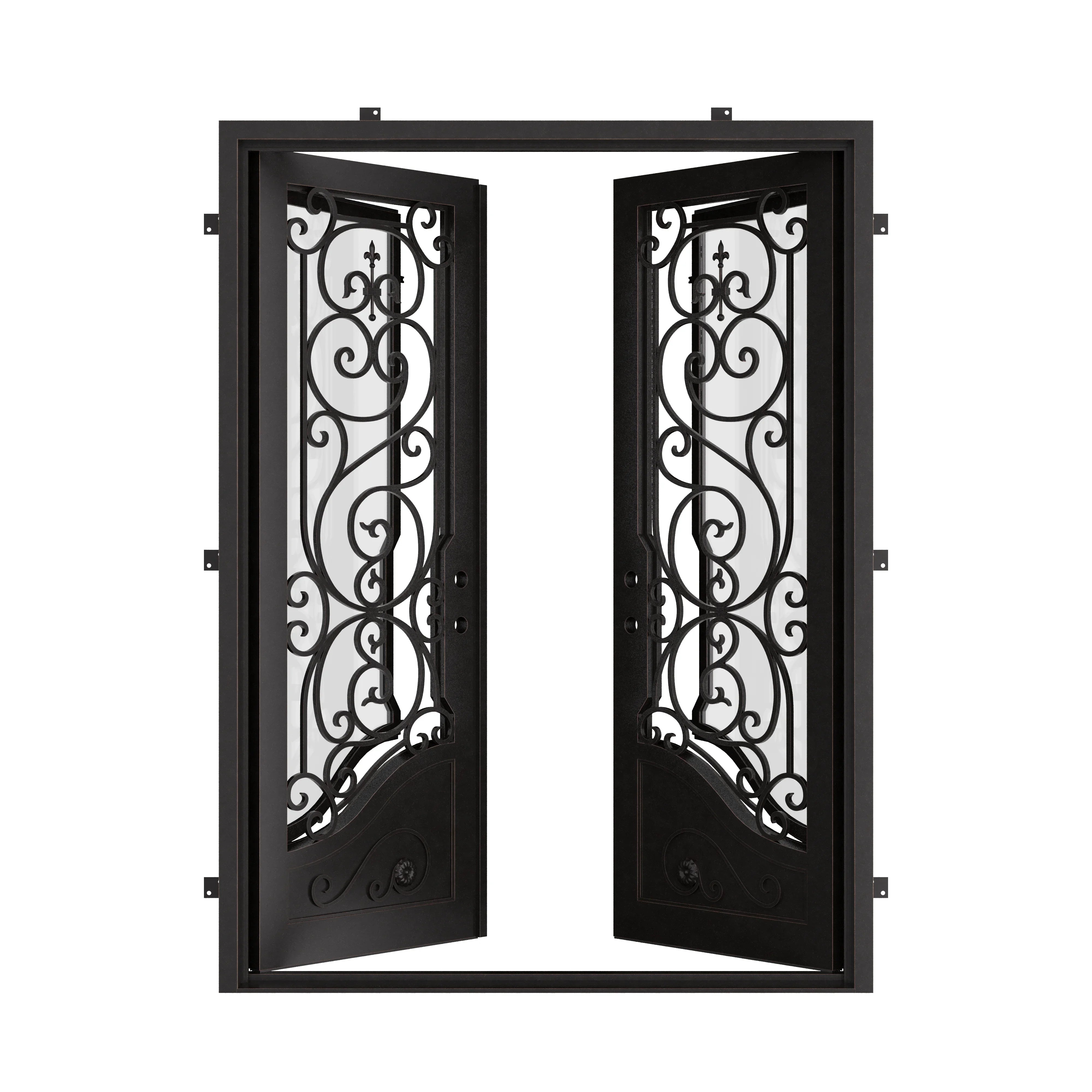 Beverly square top iron door with thermal barrier in bronze.