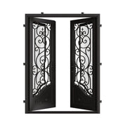 Beverly pre-hung black wrought iron double square top entry door.
