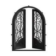 Beverly round top double entry door with thick energy efficient glass in bronze.