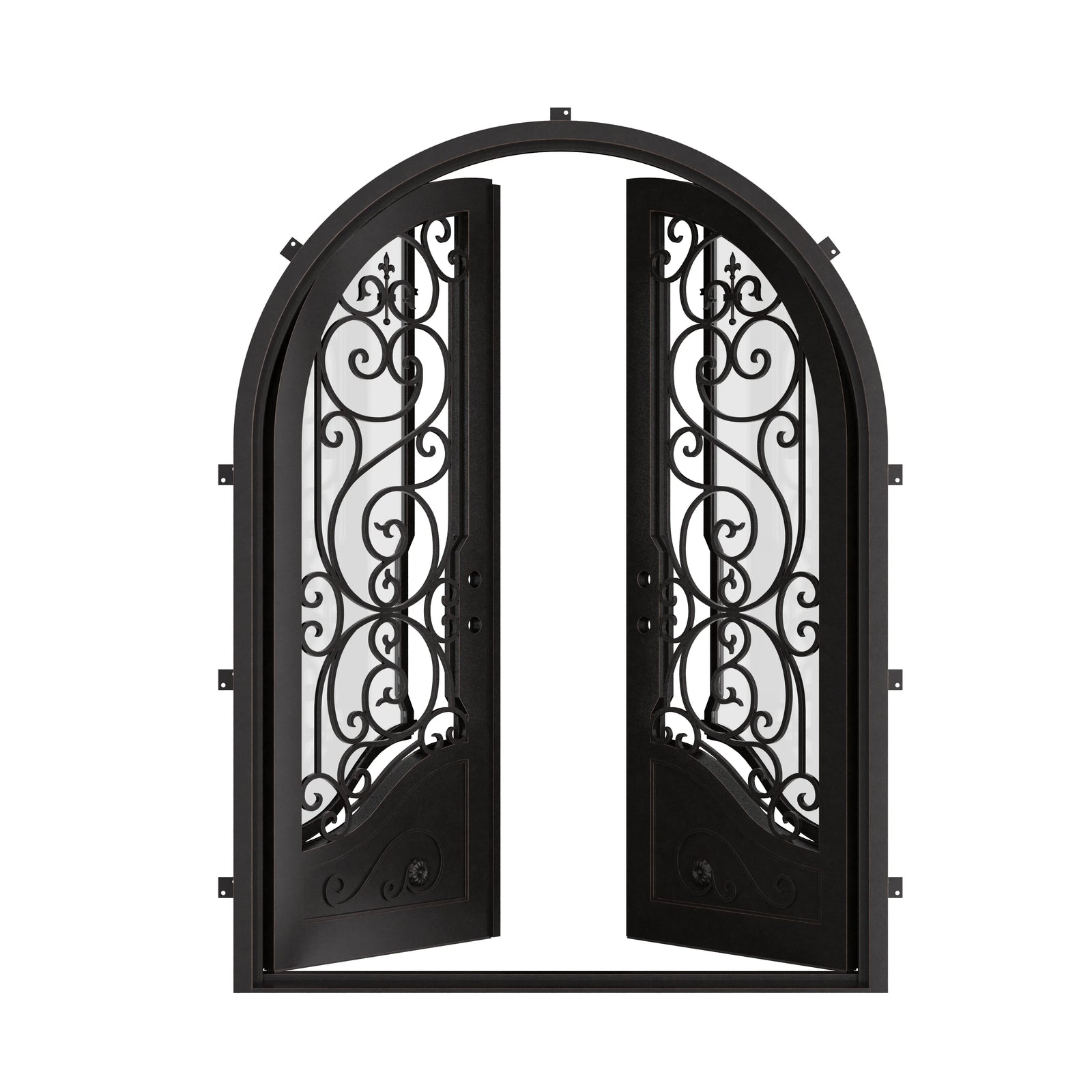Beverly thermally broken radius top iron door in bronze.