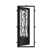Beverly Exterior iron single flat top door with operable dual-pane glass.