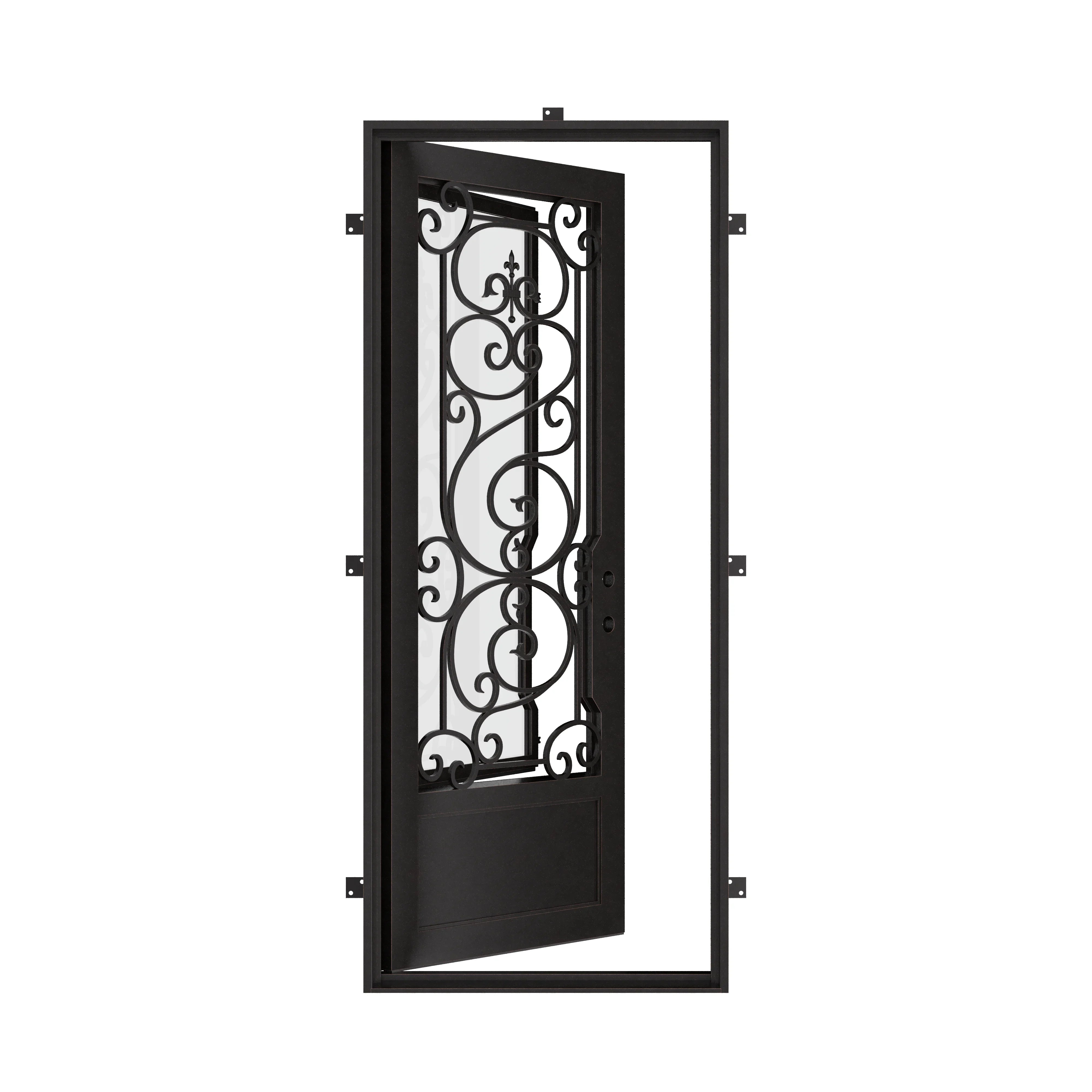 Beverly single flat metal door with thermal break and thick glass.