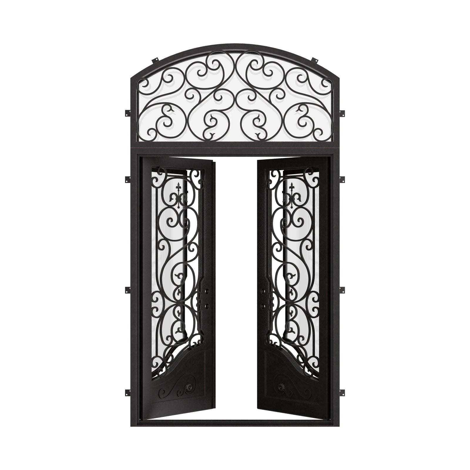 Beverly double exterior door with arched transom in matte black.