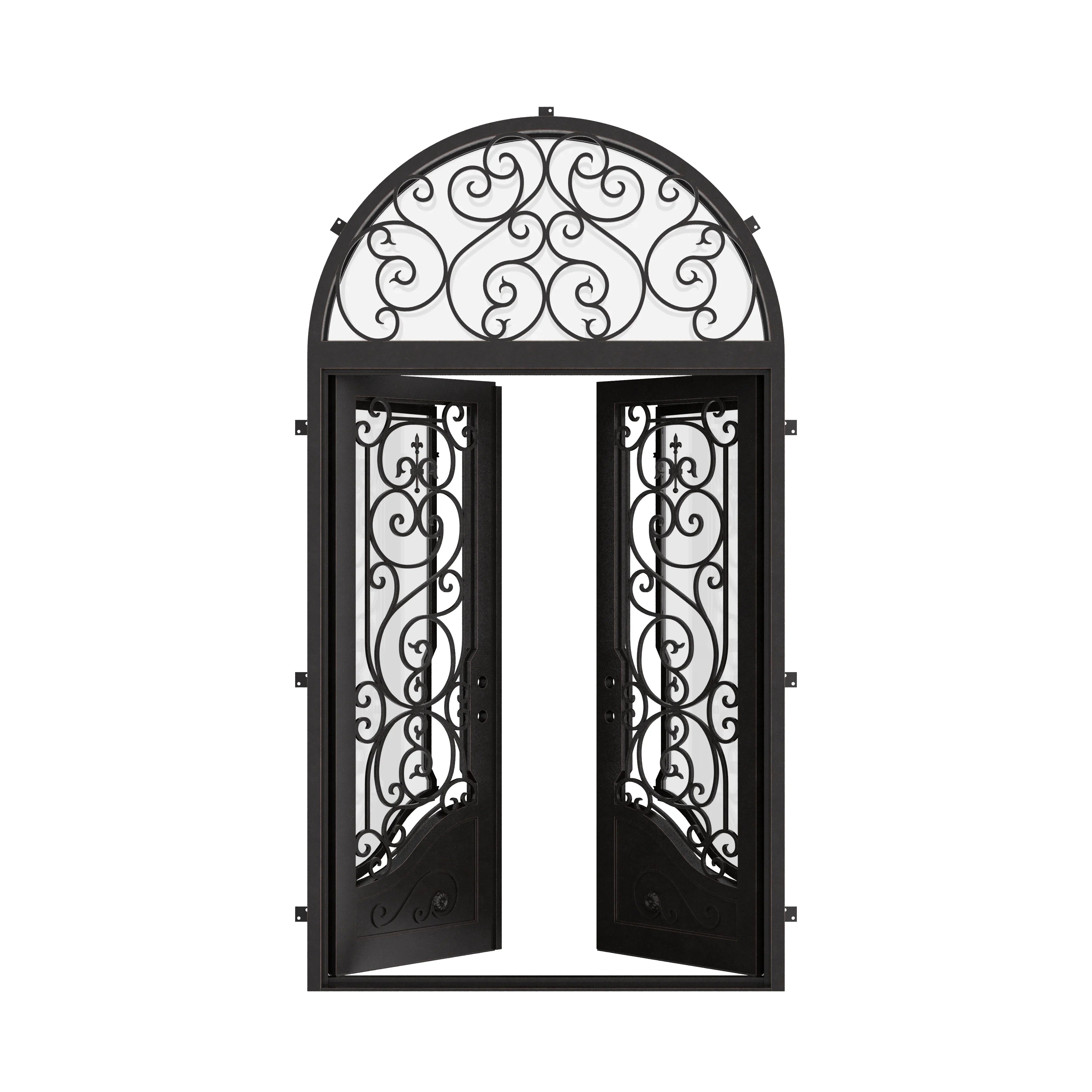 Beverly swinging french door with rounded top window thermally broken.