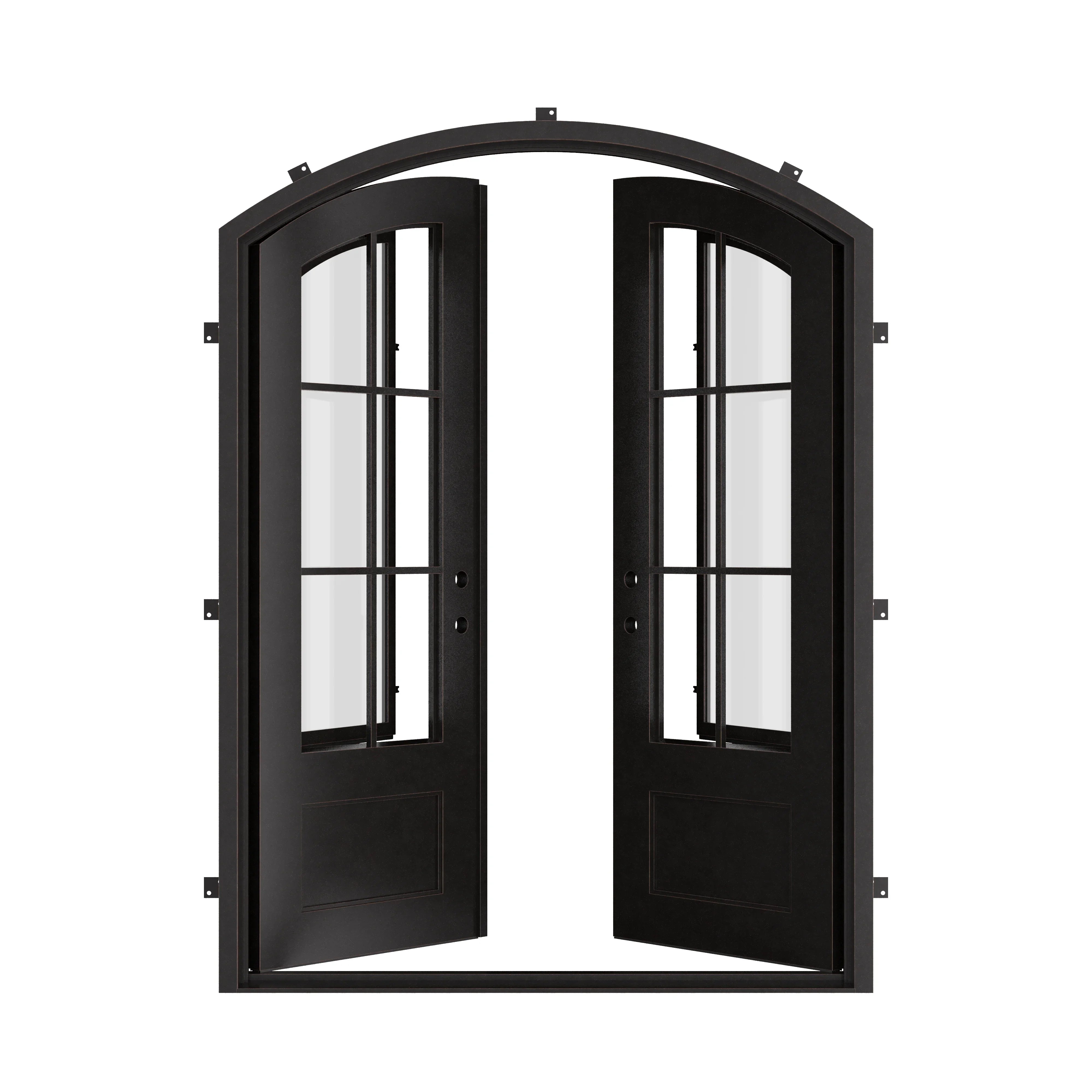 Bristol black colored metal arched top double door with thermal barrier and glass.