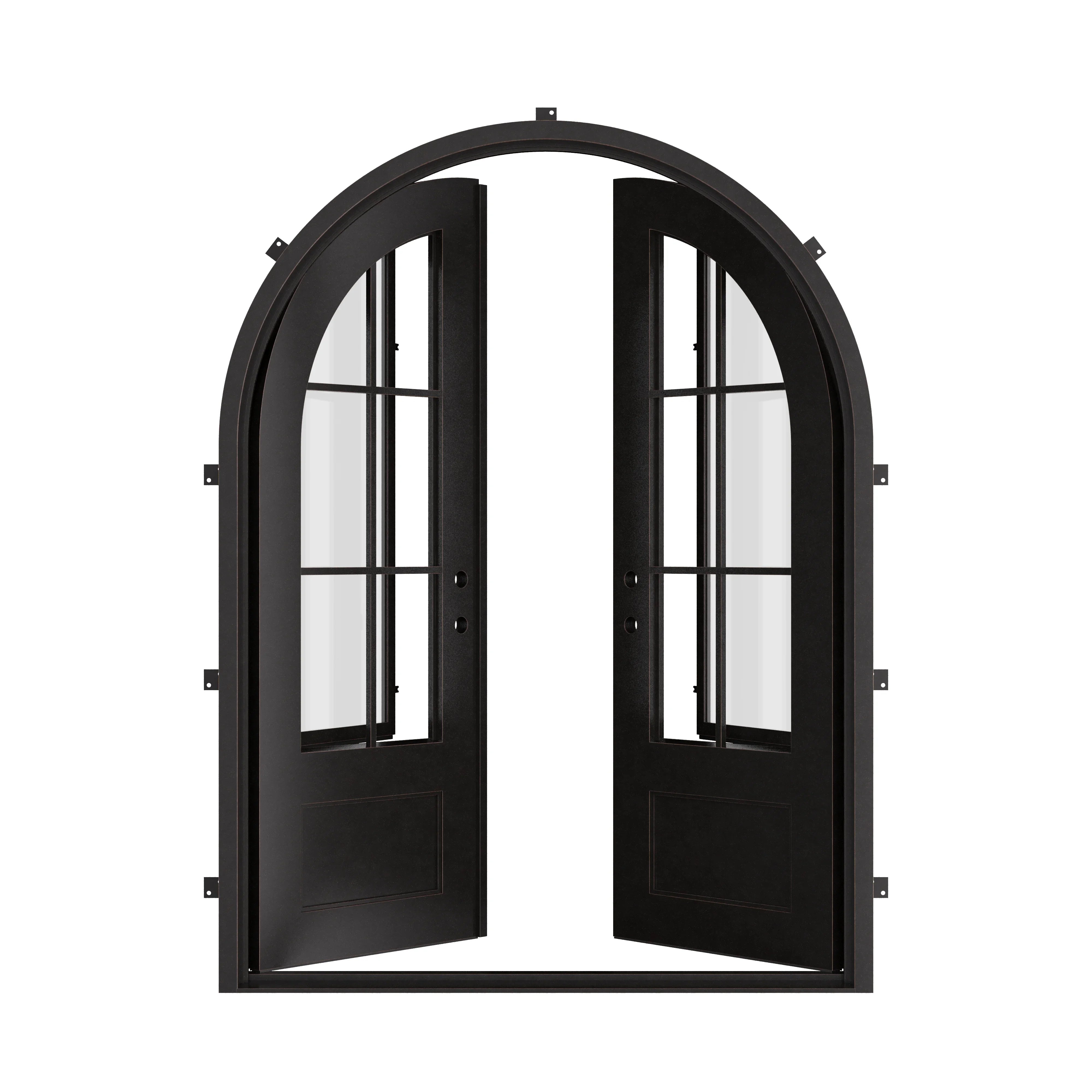 Bristol bronze colored full arch top iron double door thermally broken.