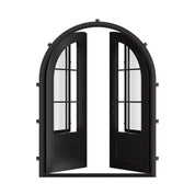 Bristol double full arch entry door with hand forged metalwork and dual-pane glass.