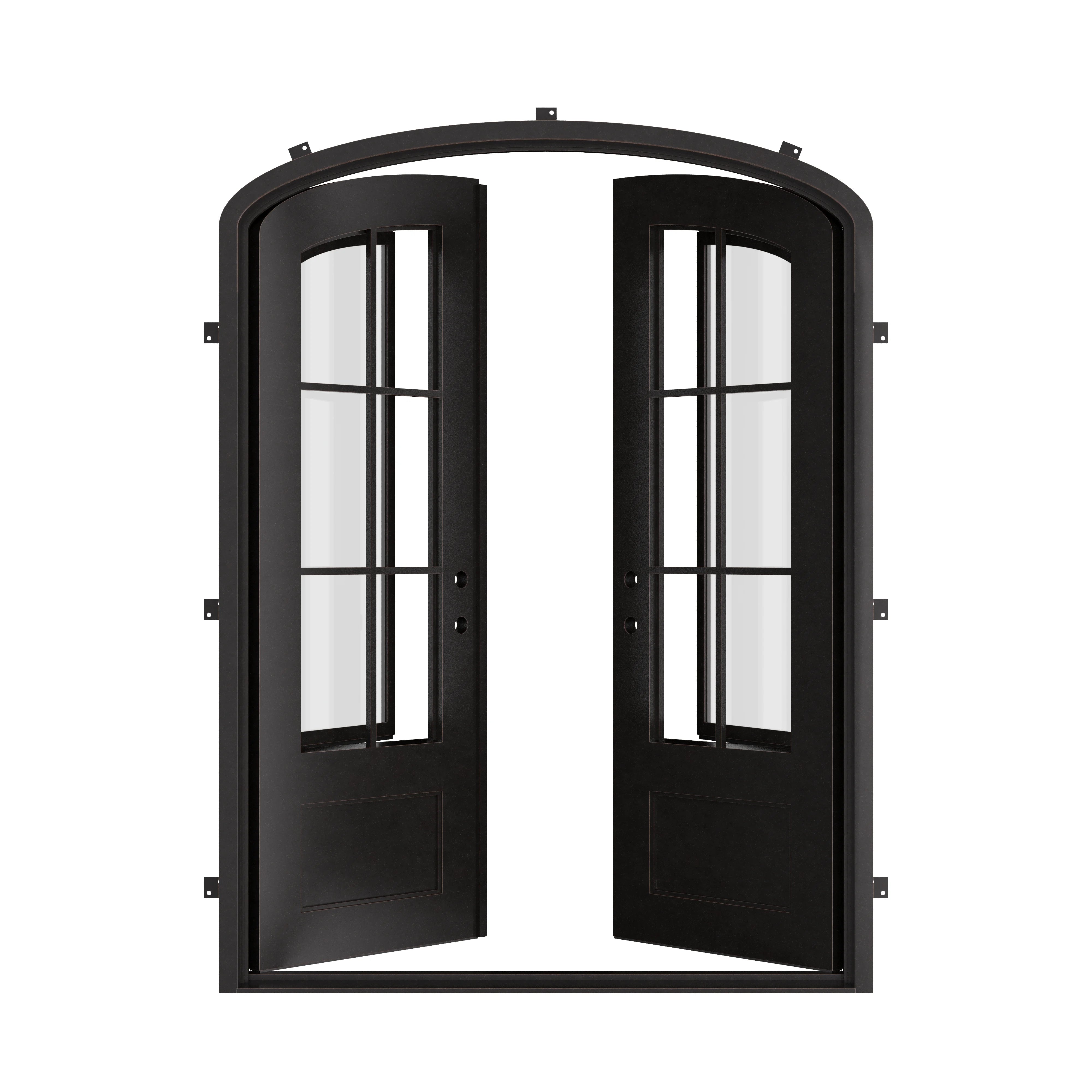 Bristol arched entry door in bronze finish with efficient glass.