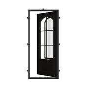 Bristol Single flat top door with simple scrollwork and dual-pane glass.