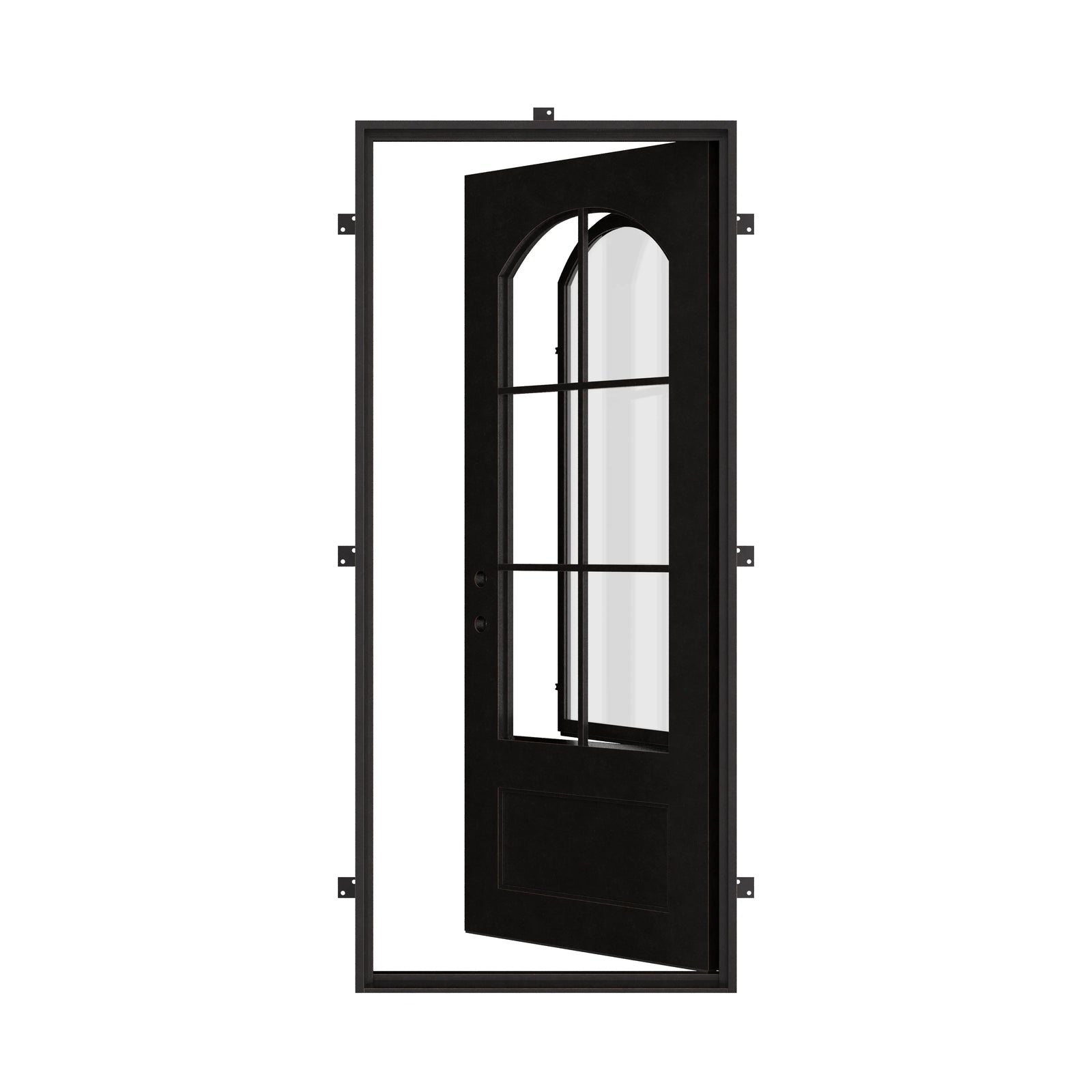 Bristol single flat metal entry door with thermal barrier in bronze color.