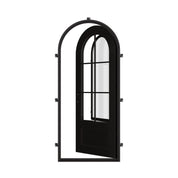 Bristol single radius top entry door with simple metalwork and dual-pane glass.