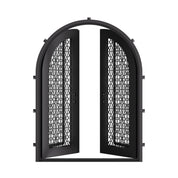DNA’ Door double round top french entry door with ornate scrollwork and glass.