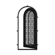 DNA’ single full arch top entry door with ornate scrollwork and dual-pane glass.