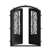 Golden Gate black colored arched top double door in bronze with glass and thermal barrier.