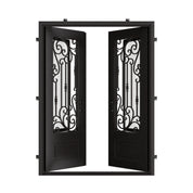Golden Gate black exterior wrought iron double square top patio door.