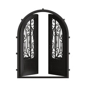 Golden Gate french radius top front door with thick dual-pane glass in black.
