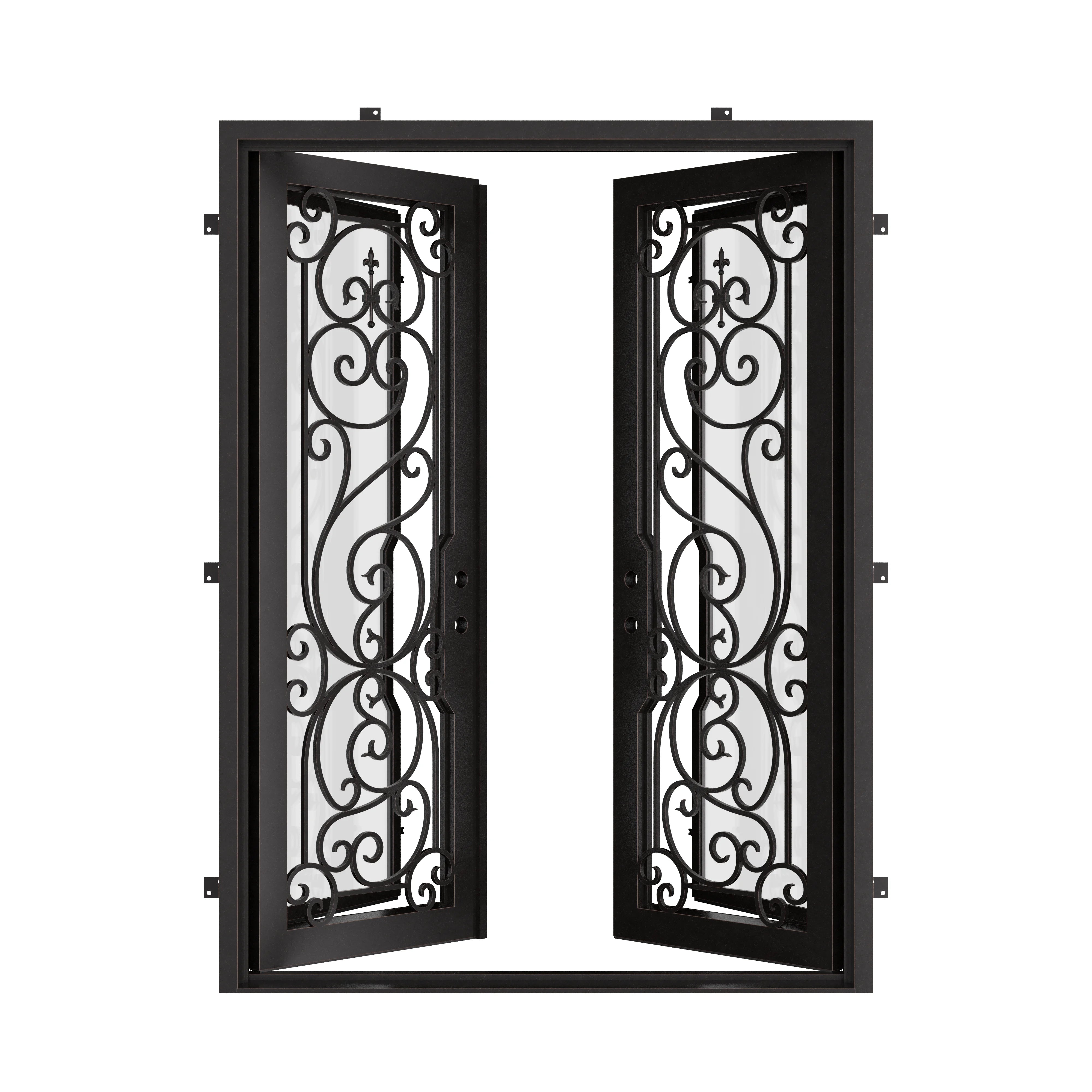 Hills bronze color wrought iron double flat top french door.