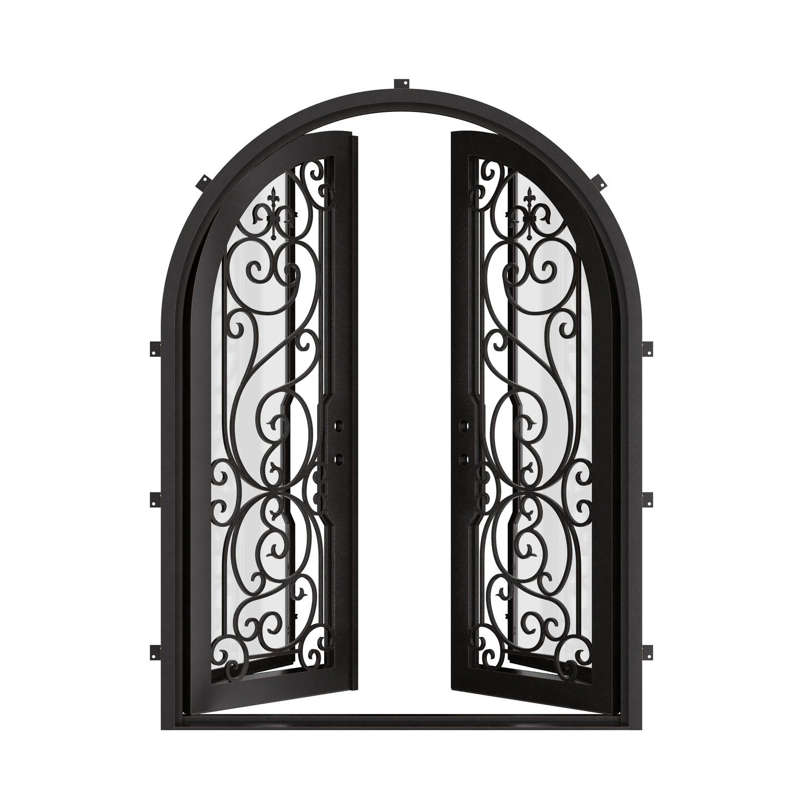 Hills full arch top double french swing door with dual-pane tempered glass.