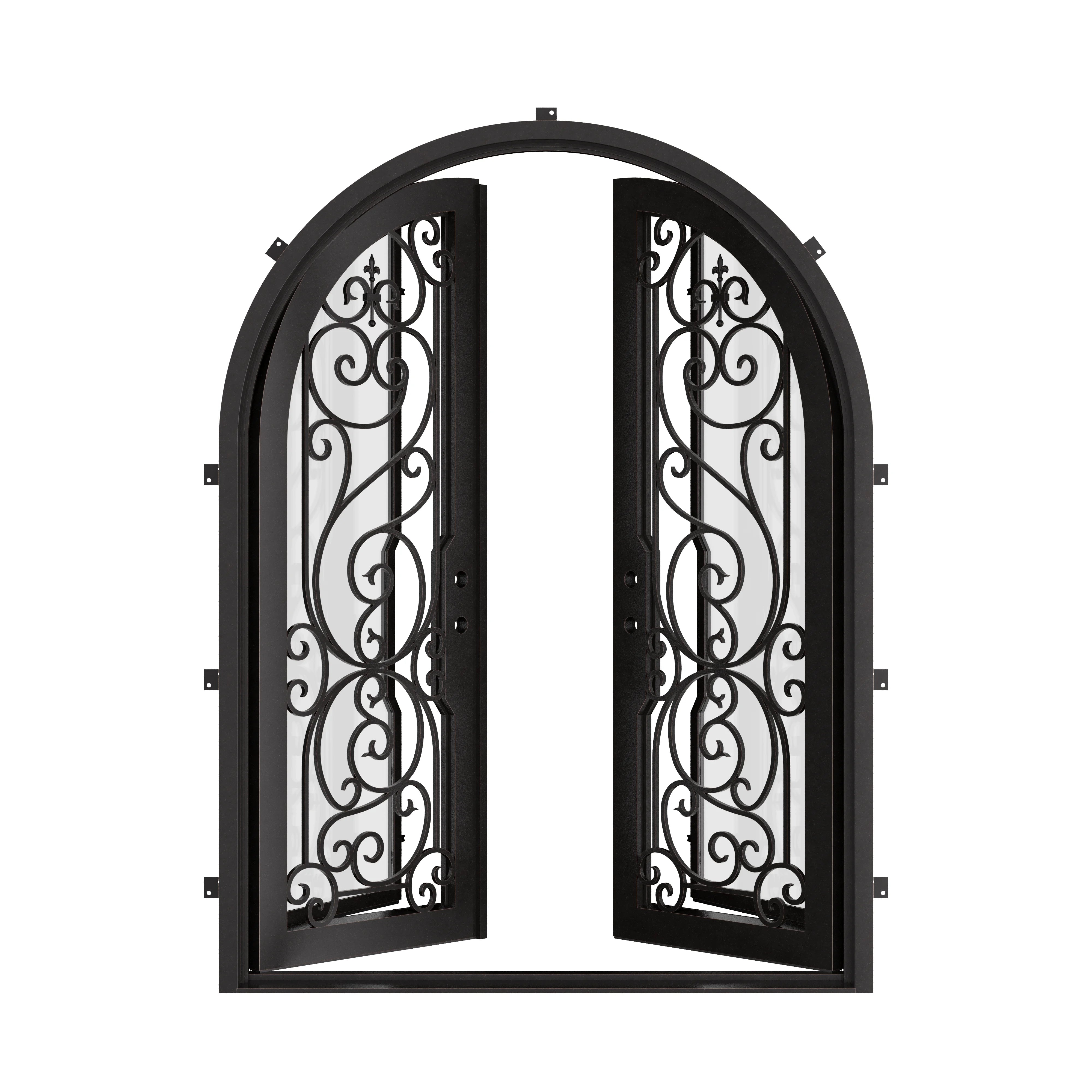 Hills full arch top double french swing door with dual-pane tempered glass.