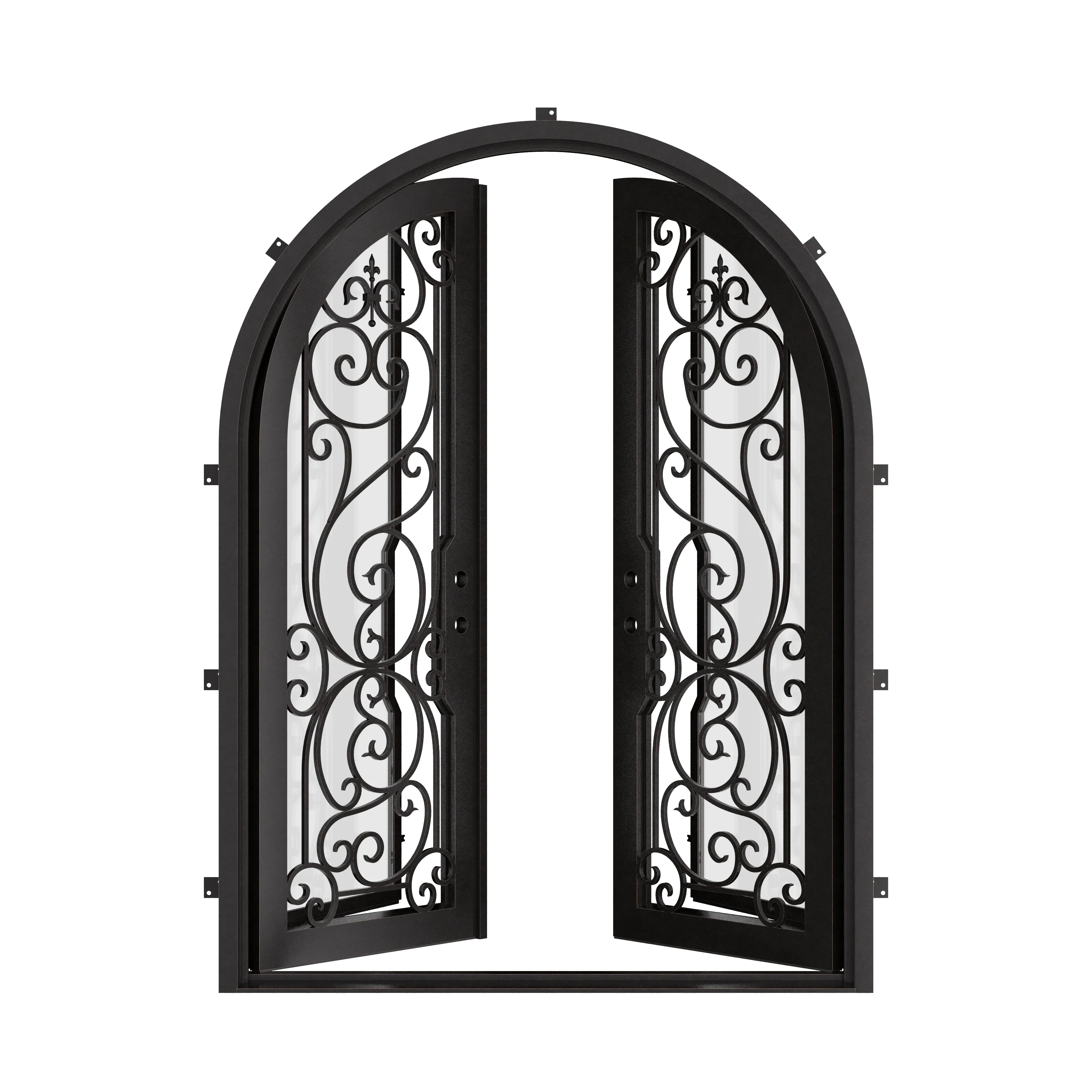 Hills full arch top iron entry door thermally broken.
