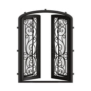 Hills bronze color arched iron door with efficient glass.