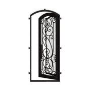 Hills black metal single eyebrow arch top door with decorative metalwork.