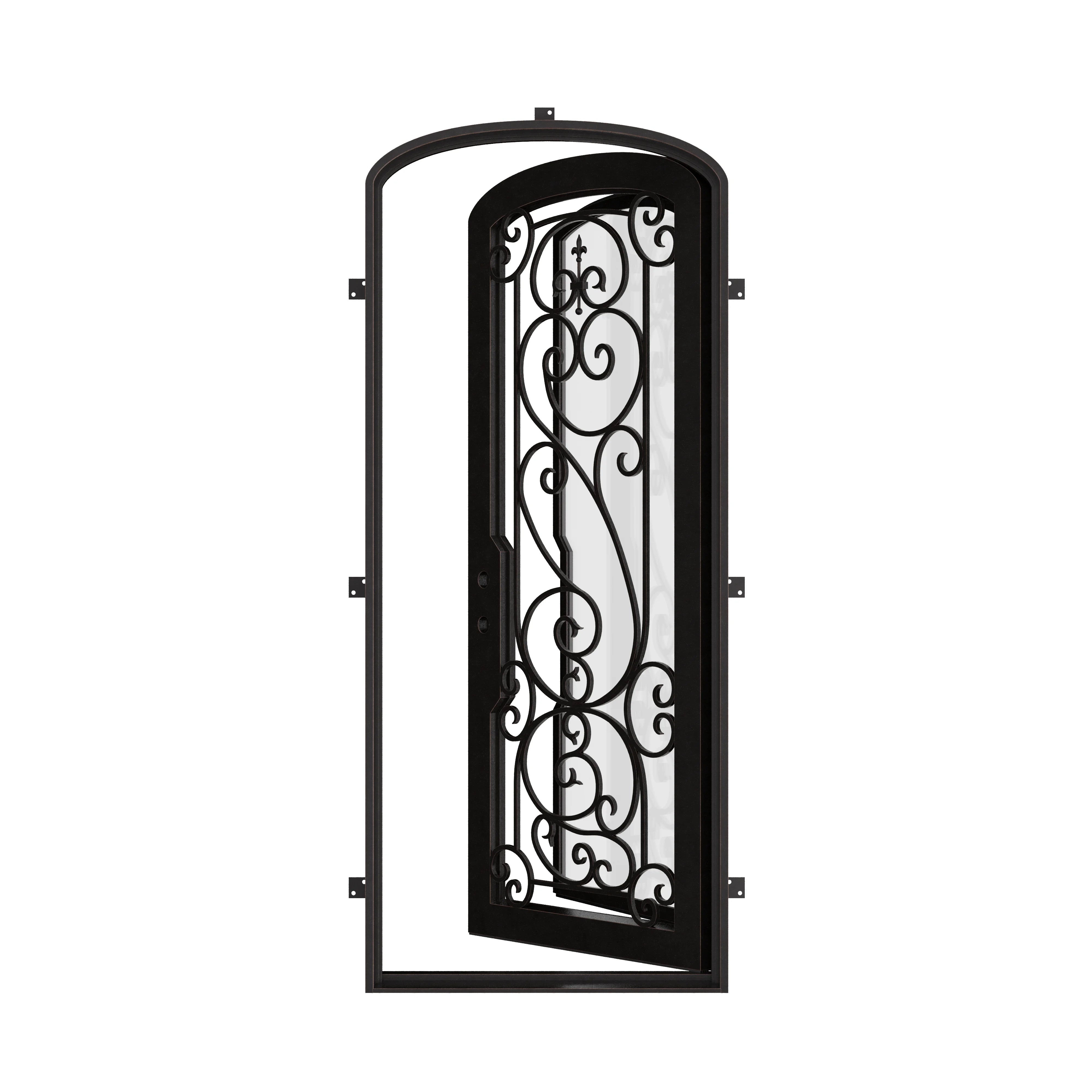 Hills black exterior metal mini arch top single door with tempered glass.
