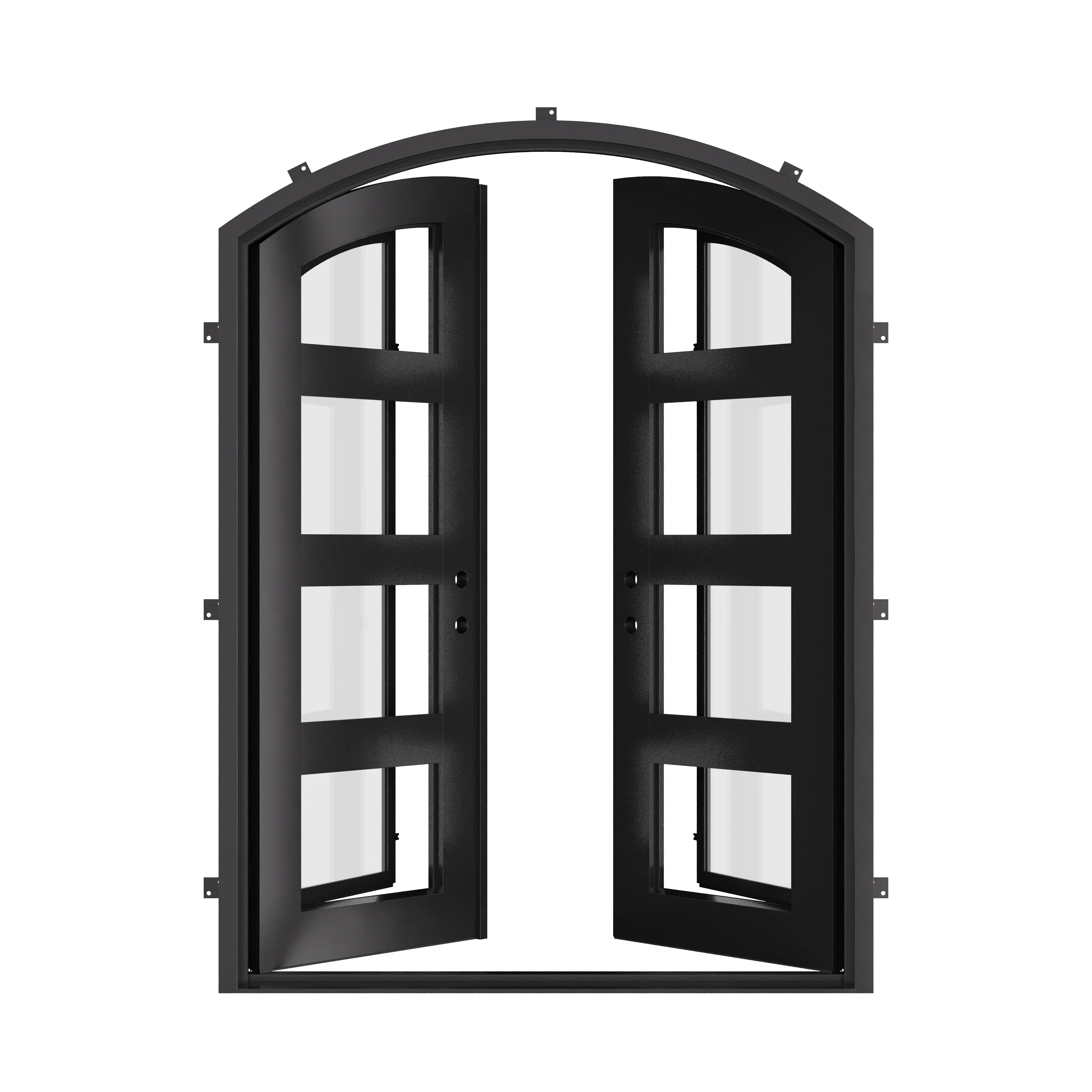 Knox bronze colored arch top double door with glass and thermal break.