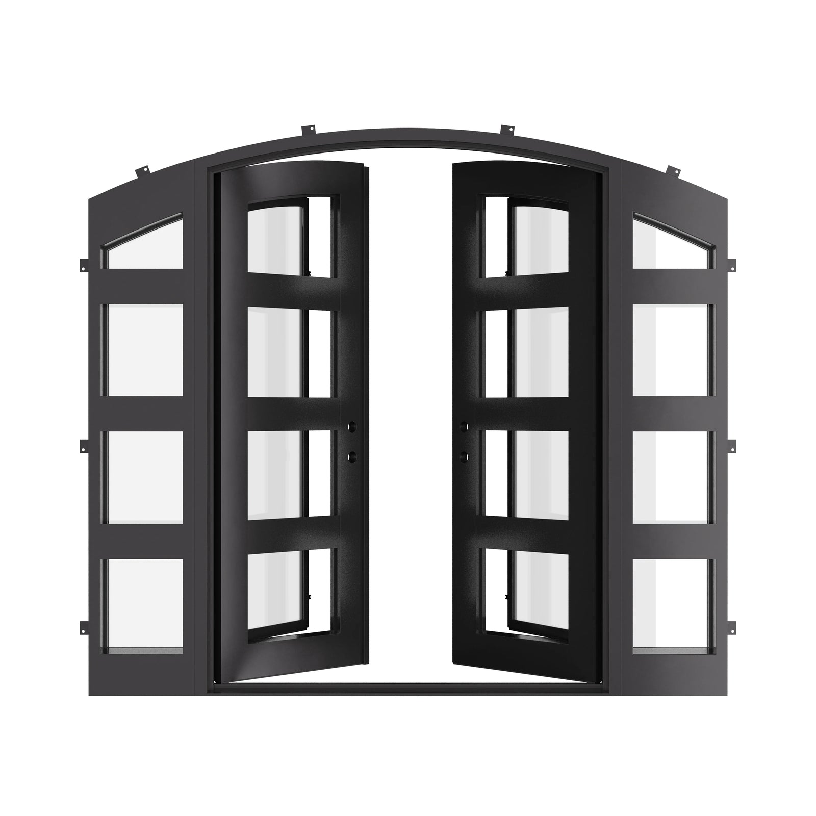 Knox thermally broken arch top double door with sidelights and contemporary design.