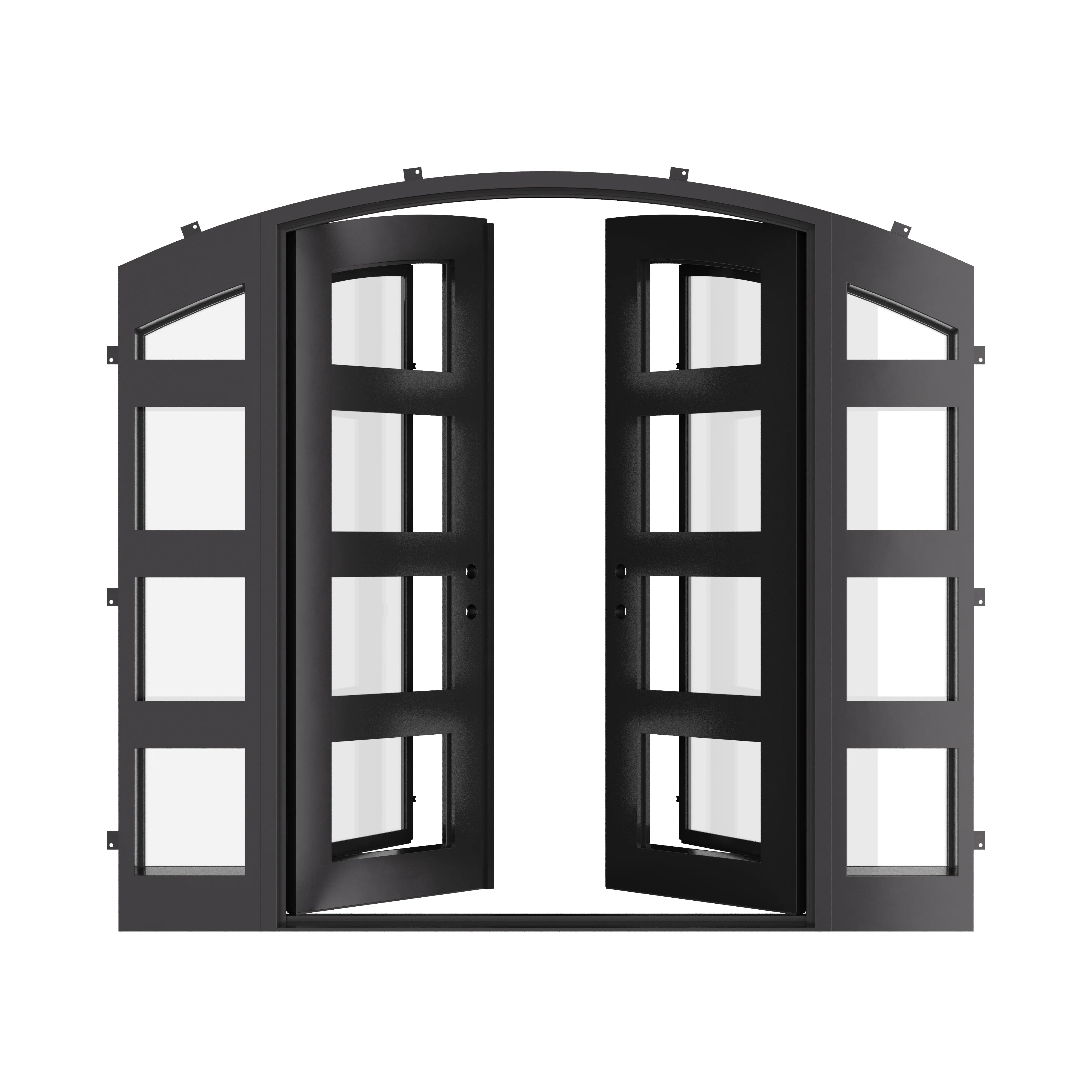 Knox thermally broken arch top double door with sidelights and contemporary design.