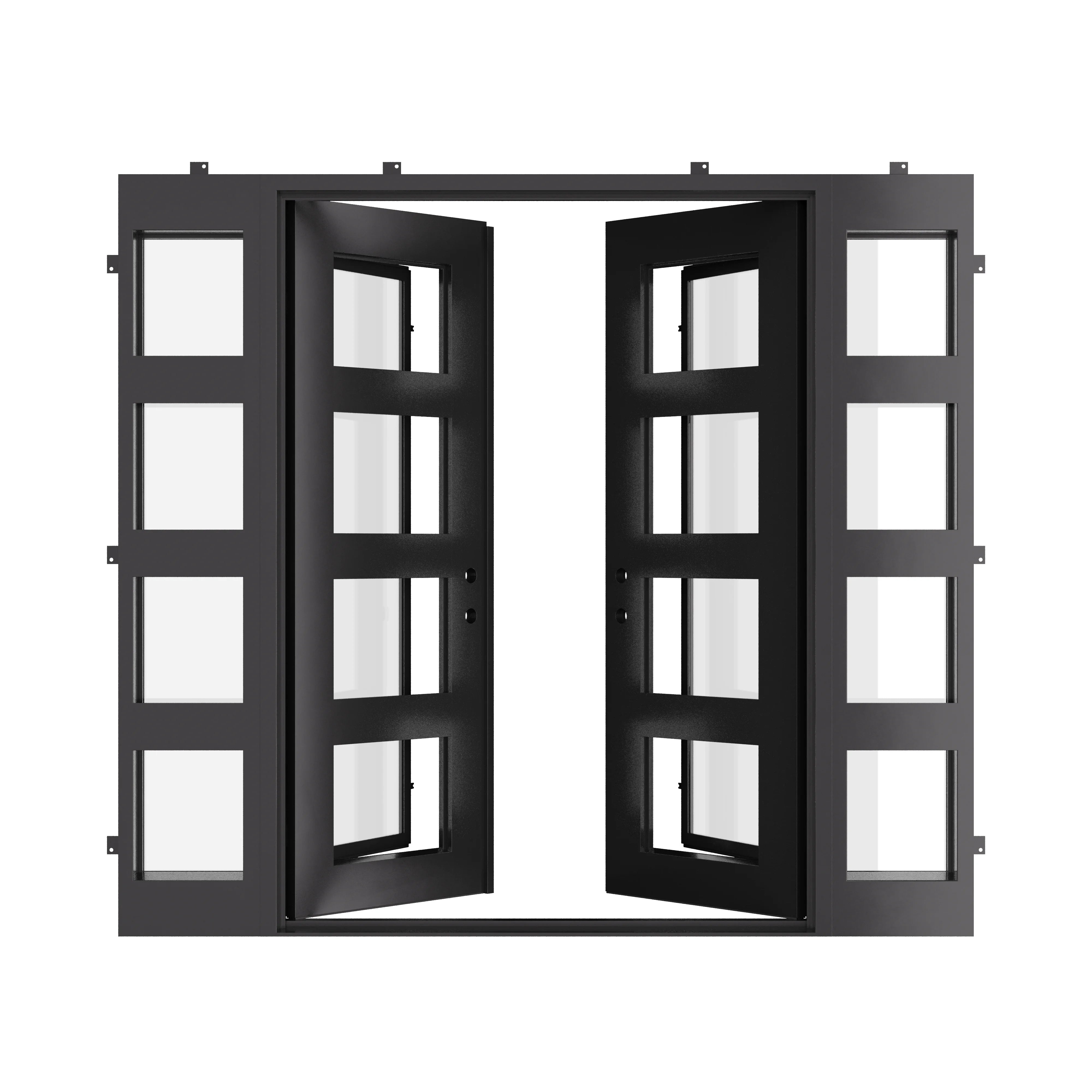 Knox double flat architectural steel doors with side windows