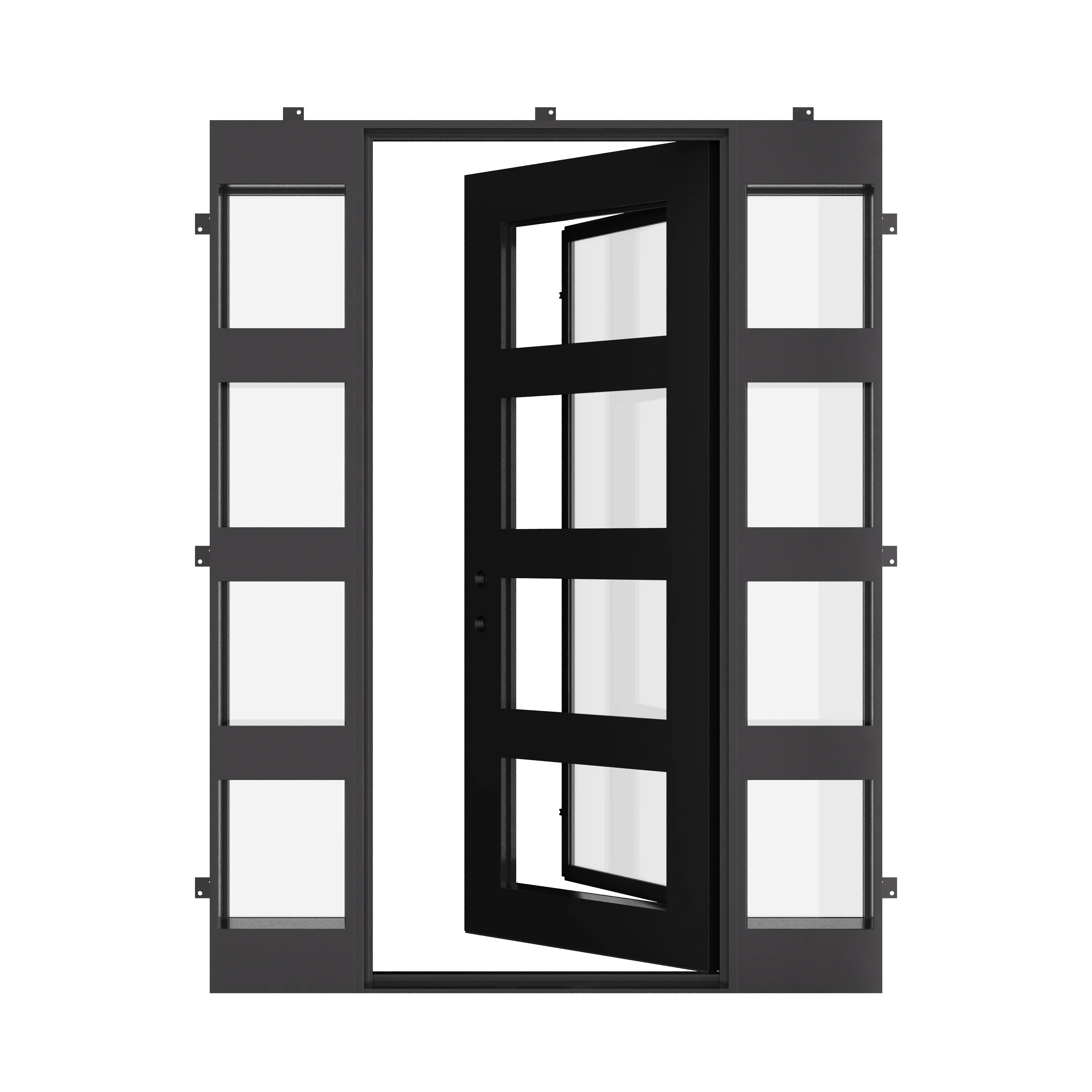 Knox modern design single door with matching sidelights and straight top in black.