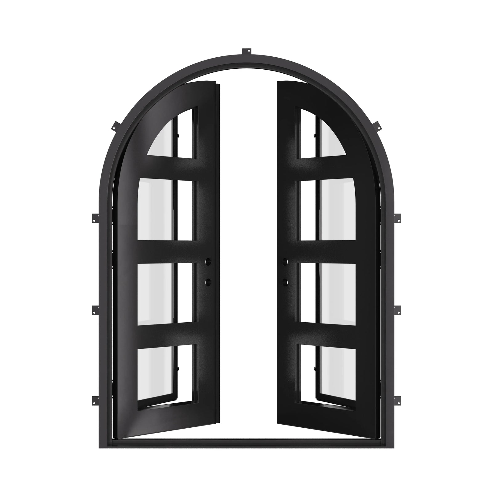 Knox radius top iron door with clear glass.
