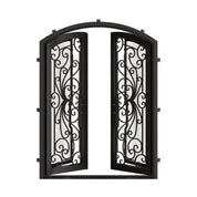 Miracle double entry door with arched design and glass in bronze hue.