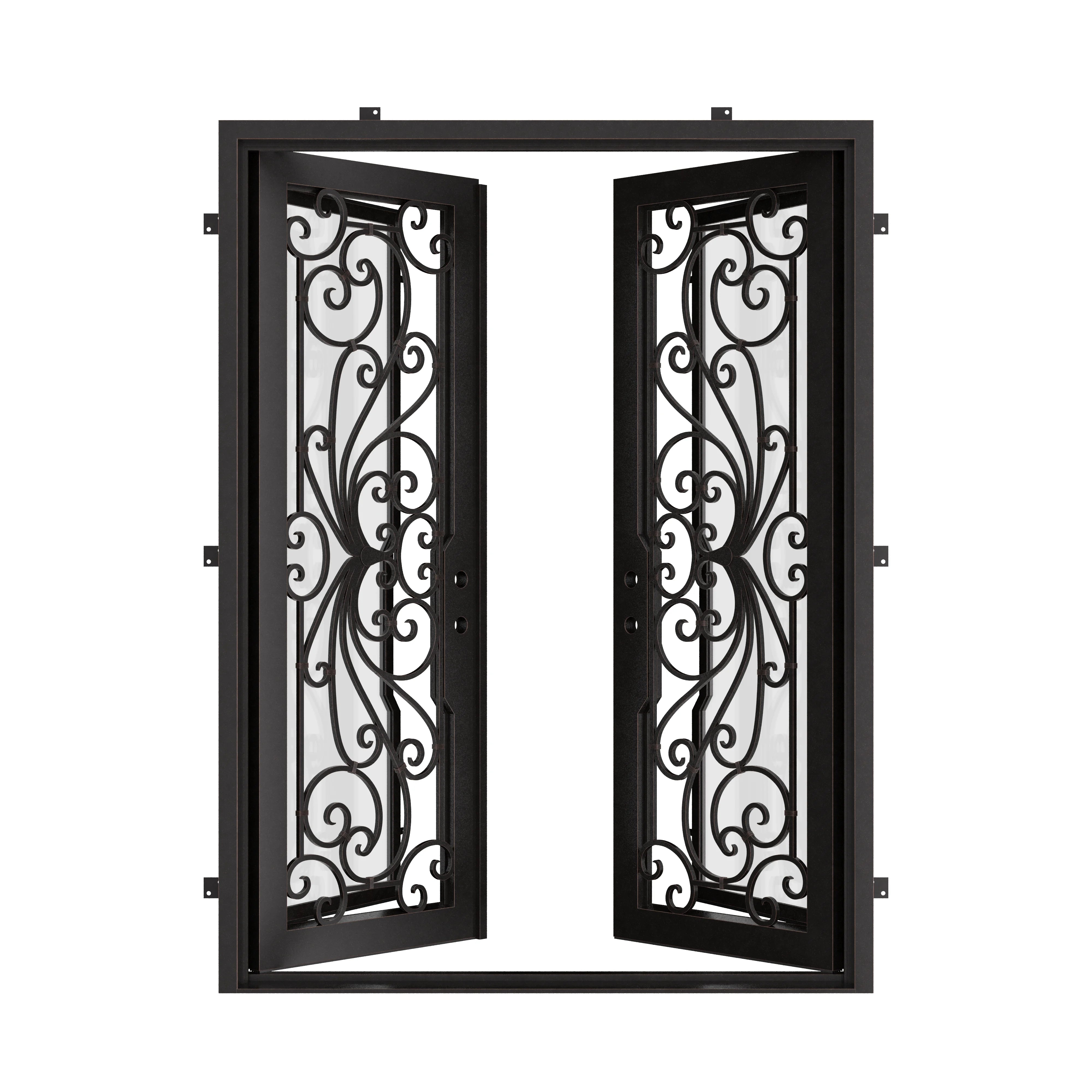 Miracle architectural iron exterior double square top door with glass.