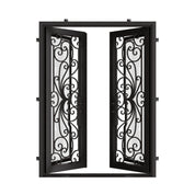Miracle bronze color metal double door with flat top and energy efficient glass.