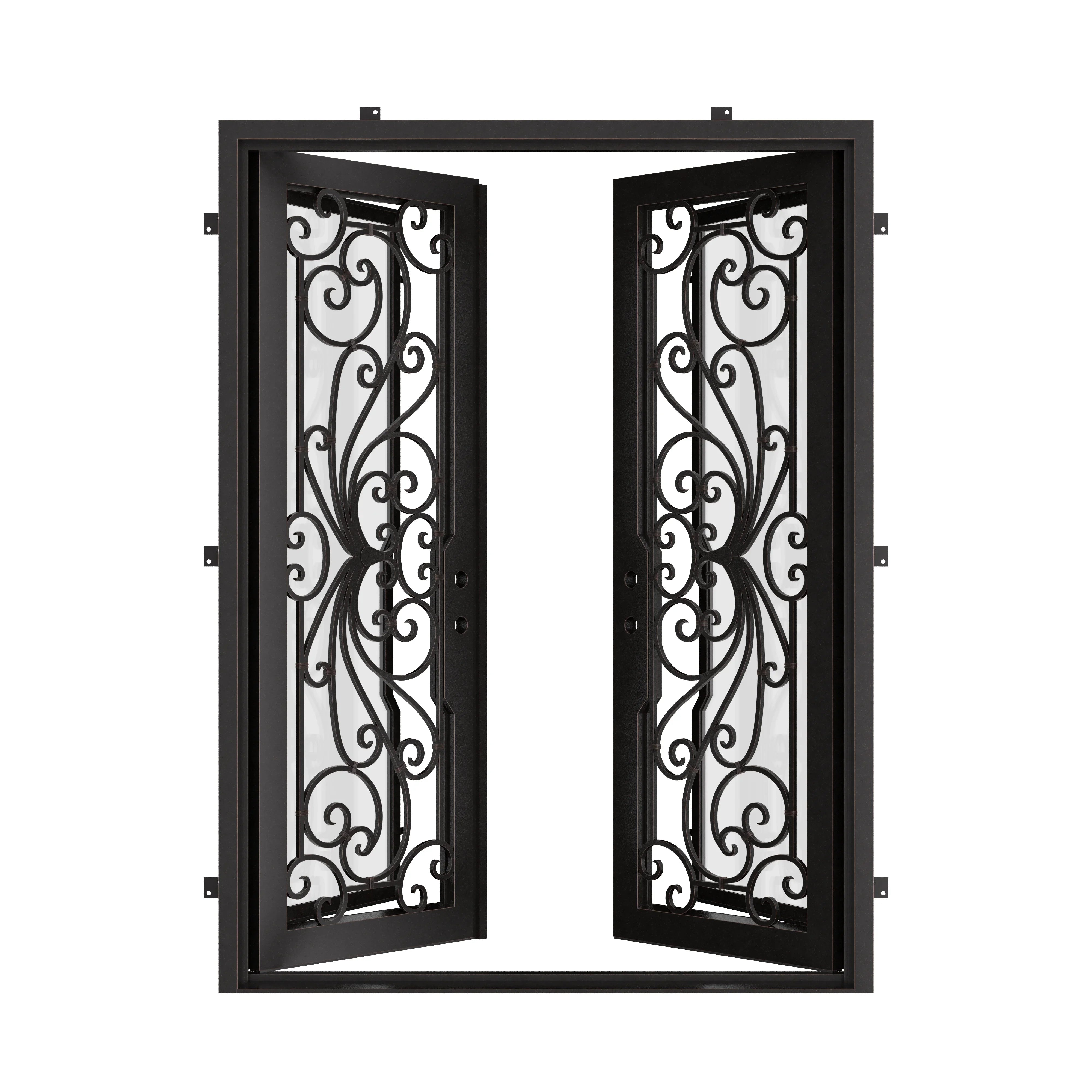 Miracle bronze color metal double door with flat top and energy efficient glass.