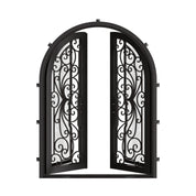 Miracle french radius top front door with energy efficient dual-pane glass in black.