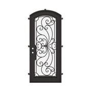 Miracle square top single entry door with thermal break in bronze color.